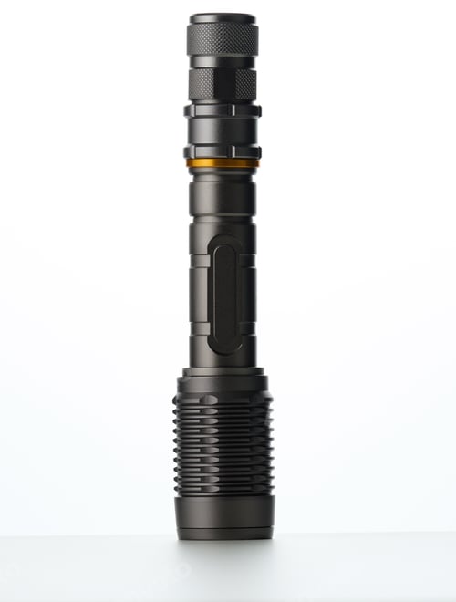 Preview: Black metal portable flashlight isolated on white background