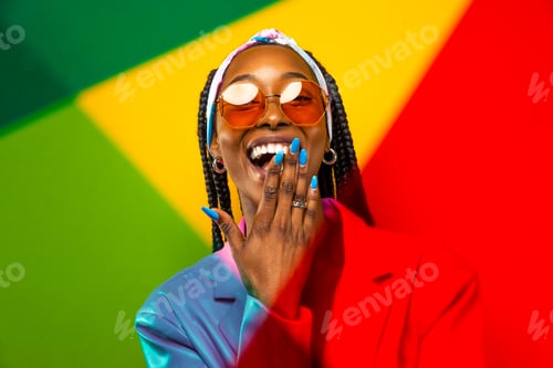 Preview: Beautiful afro woman with pigtails and stylish clothes