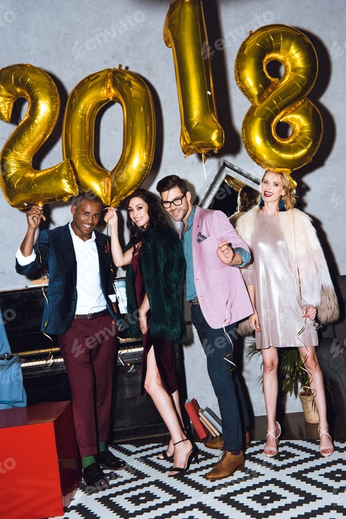 Preview: group of stylish friends celebrating new year together