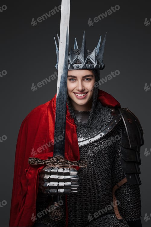 Preview: Stunning portrait of a female knight in medieval armor