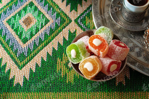 Preview: Turkish Coffee served with Turkish Delight on metal tray