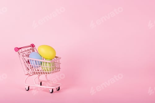 Vista previa: Feliz celebración de Pascua. Plantilla festiva como telón de fondo para compras en línea. Evento de primavera