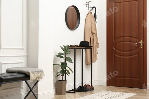 Preview: Light hallway with stylish furniture. Interior design