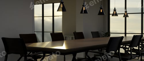 Preview: Modern urban stylish dark meeting room or boardroom interior design with formal meeting table
