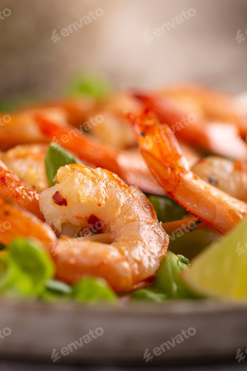 Preview: Close up of grilled shrimps