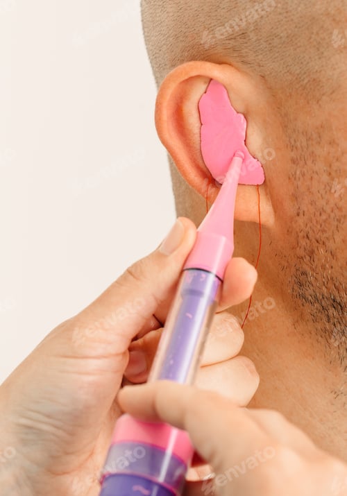Preview: Process of making earplug from an impression of an individual s human ear. Ear close-up. Personally