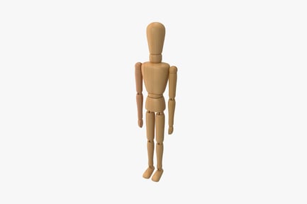 Preview: Wooden mannequin with raised arm and tilted head