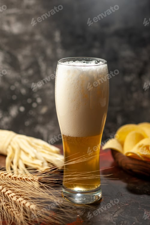 Preview: front view glass of bear with cips on light background wine photo alcohol drink snack color