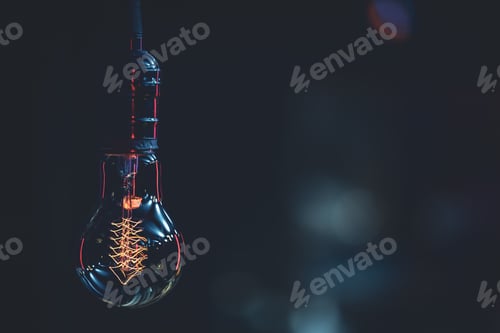 Preview: Close up burning lamp in the dark copy space.