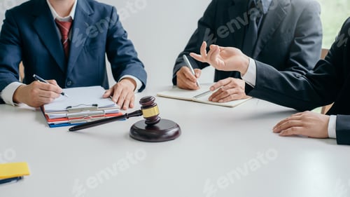 Preview: Business lawyer working about legal legislation in courtroom to help their customer.