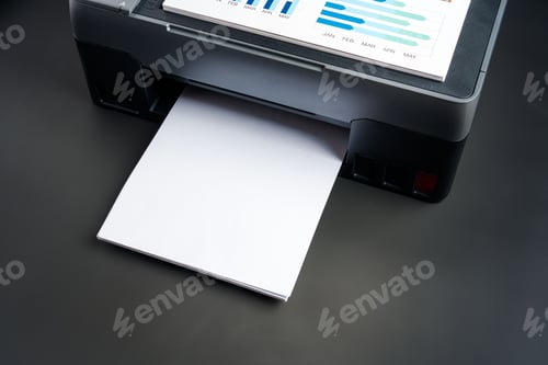 Preview: Modern laser printer on black background close up