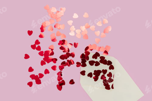 Preview: Cream letter envelope spilling Heart Shape on Pink Background