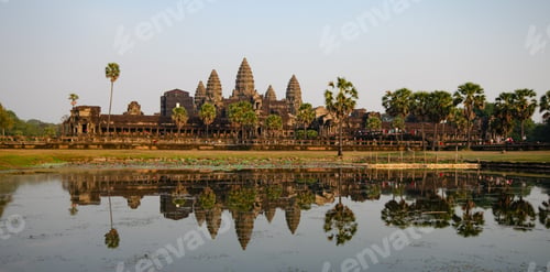 Preview: Panoramic scenery of angkor wat complex reflected on lake