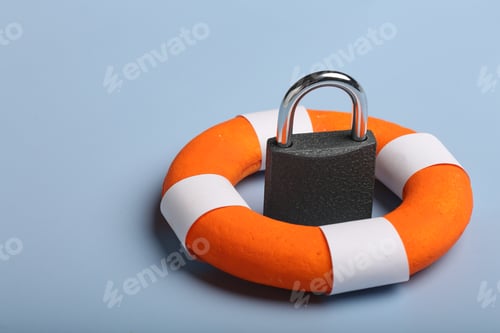 Preview: check-lock and different keys on a coloured background, the concept of protection