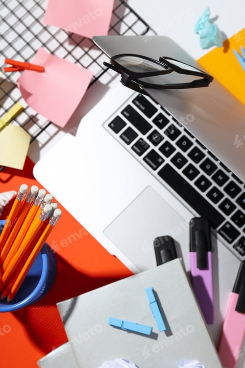 Preview: Messy office workplace, workplace and workspace concept