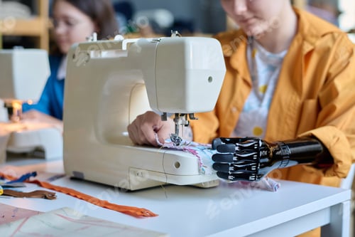 Preview: Girl with Prosthetic Hand Using Sewing Machine