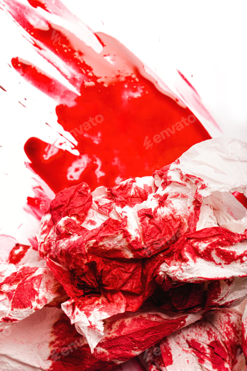 Preview: Dirty paper towel and red paint looking like blood