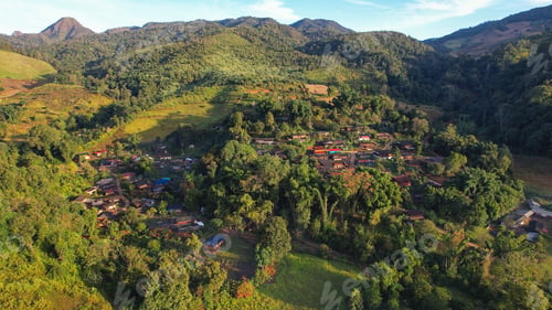 Preview: Aerial view from drone of the rural village in the mountains