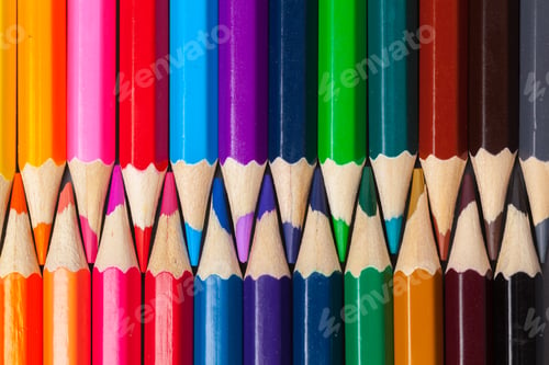 Preview: Set of colored pastel pencils in row multi color in form of closed zipper