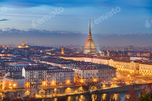 Preview: Turin, Piedmont, Italy skyline with the Mole Antonellina
