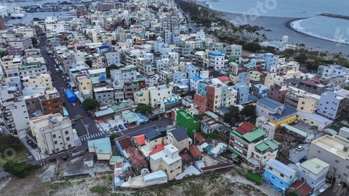 Preview: Aerial view of bustling residential area along the coast in Kaohsiung Taiwan
