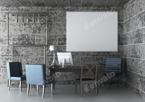 Preview: 3D Mockup photo frame in Modern interior work area