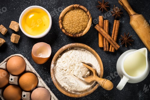Preview: Ingredients for cooking baking on black