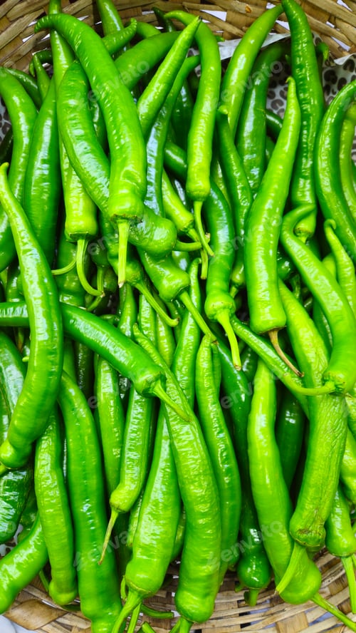 Preview: Green peppers in basket, Natural food background