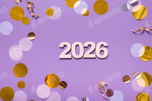 Visualização: Celebração do Ano Novo de 2026 com decorações coloridas e atmosfera festiva