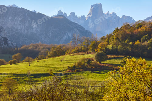 Preview: Fall landscape in Asturias. Naranjo de Bulnes. Picos Europa. Spain