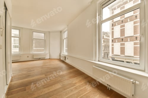 Preview: a living room with large windows and a wood floor