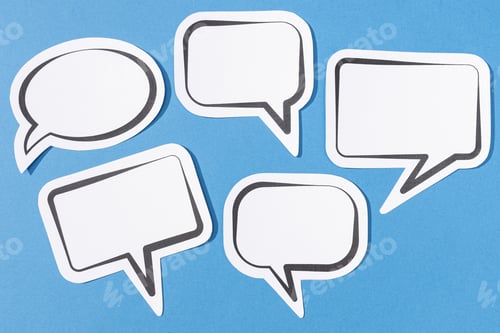 Preview: Set of Blank Speech Bubble isolated on blue background. Mock up template