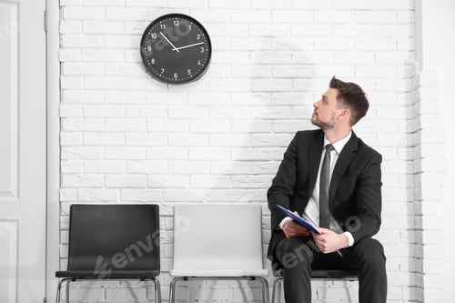Preview: Young man waiting for job interview, indoors