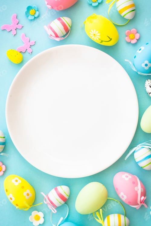 Preview: Easter table setting, Easter food background.