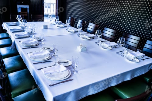 Preview: White catering table set service and glasses