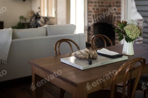 Preview: Comfortable timber kitching table lounge room in vintage home cottage