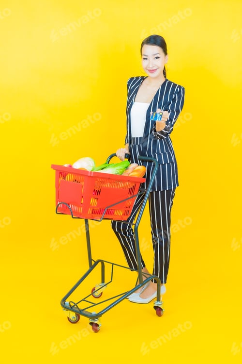 Preview: Portrait beautiful young asian woman smile with grocery basket