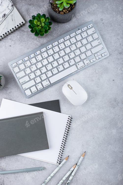 Preview: Top view work desk office workspace