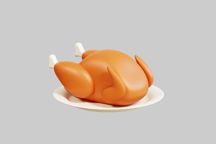 Vorschau: Gebratener Truthahn auf Teller mit Knochengriffen