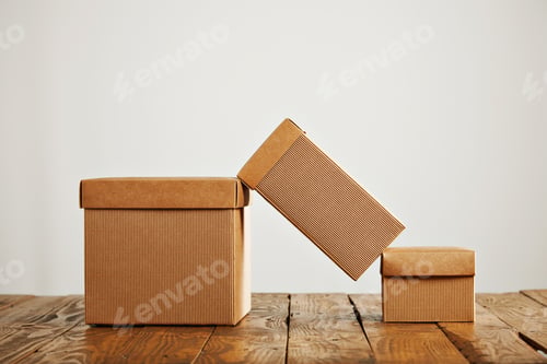 Preview: Mockups of blank brown corrugated cardboard boxes