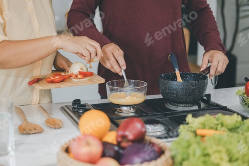 Preview: Senior Asian People elder happy living in home kitchen.