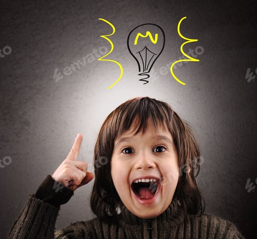 Preview: Excellent Idea, Kid With Illustrated Bulb Above His Head