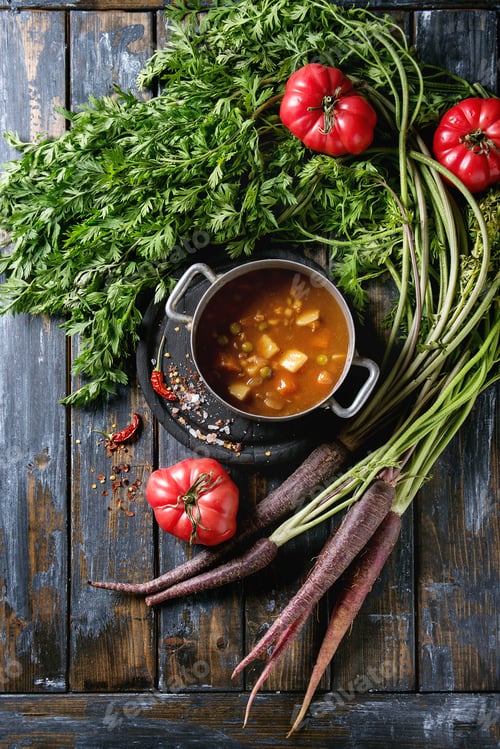 Preview: Carrot tomato pea soup