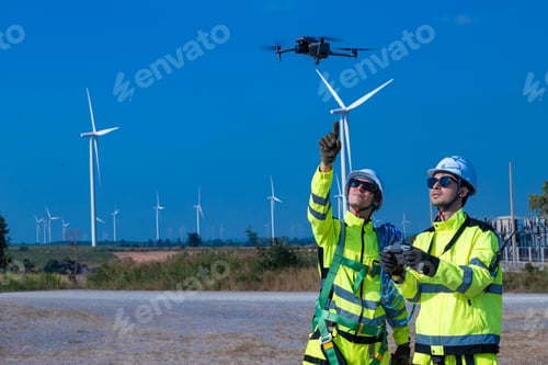 Preview: Engineers using drone to inspect wind farm