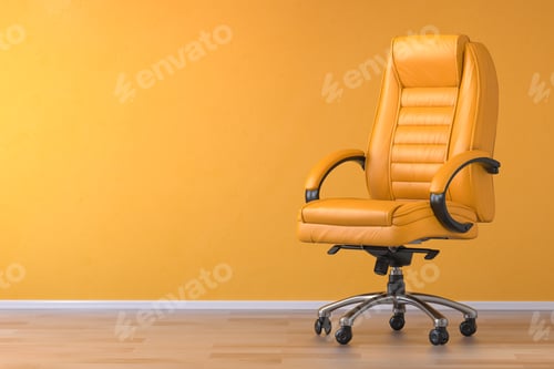 Preview: Yellow office chair in yellow interior with space for text.