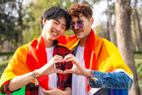 Preview: Multi-ethnic gay couple joining hands to form heart shape