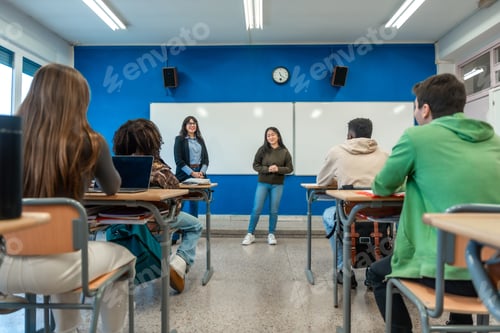 Preview: University student giving presentation to classmates and teacher