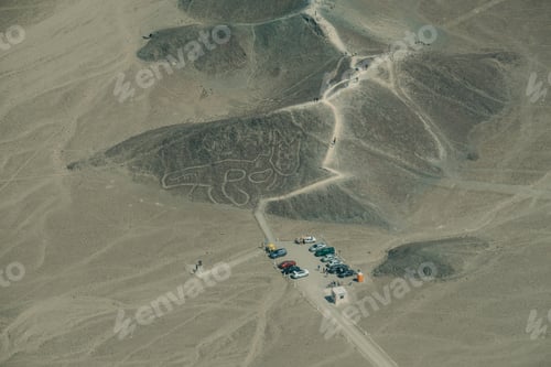 Preview: Beautiful shot of cars in Nazca Condor Lines Geoglyphs in the Nasca desert