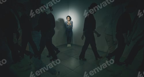 Preview: One mixed race female suffering mental illness in asylum. Hispanic woman experiencing a panic attac