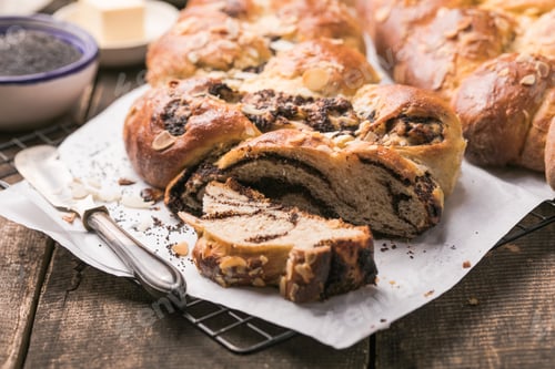 Preview: Tsoureki braid, greek easter sweet bread, on wood